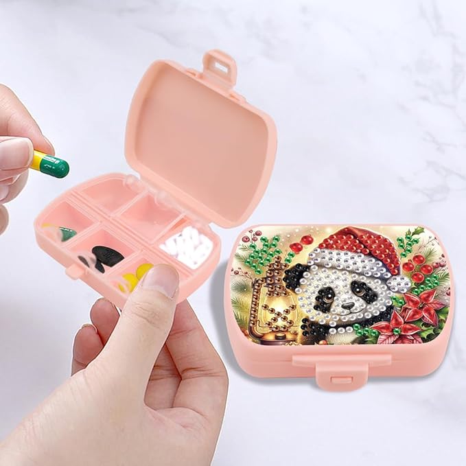 C'eitura 2pcs DIY Panda & Owl Diamond Art Painting Pink Pill Organizer with 6 Lid Detachable Compartments, Fun DIY Craft Project for Adults, Elegant Pill Case for Purse & Travel