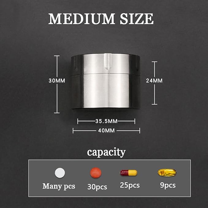 Titanium Pill Container Large, Waterproof Pill Case, Daily Pill Organizer Portable Travel Pill Box, Compact Bpa Free Metal Medicine Organizer, Outdoor EDC Sealed Bottle for Pocket Purse Handbag