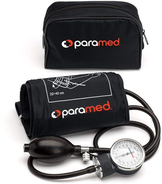 PARAMED Aneroid Sphygmomanometer – Manual Blood Pressure Cuff with Universal Cuff 8.7-16.5" and D-Ring – Carrying Case in the kit – Black – Stethoscope Not Included