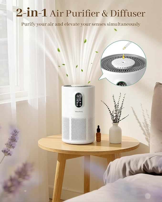 Air Purifiers for Home Large Room 1650 Ft² with Washable Filters, WESTHEY H13 HEPA Air Purifier with Fragrance Flowing Ambient Light Auto, Air Cleaner for Wildfire Smoke Dust Pollen Pets Hair Odor