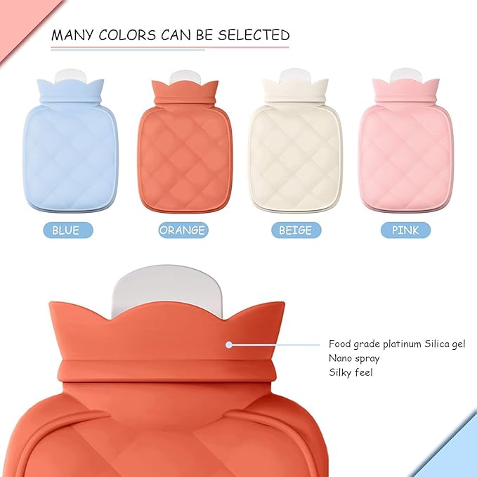 Redify Small Hot Water Bottle Bag for Hot & Cold Compress with Cover,Microwave Heating Soft Environment-Friendly Silicone for Babies Kids,Mini Hot Wate Bottle for Travel and Pain Relief,Holiday Gifts