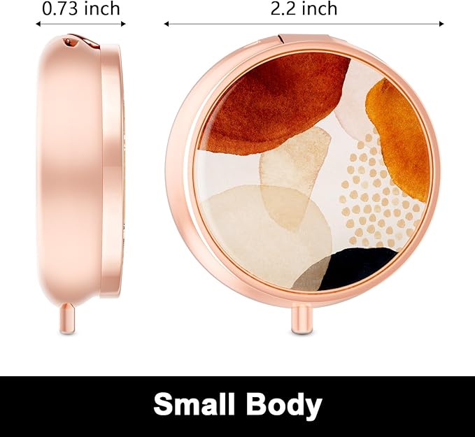 Rouidr Pill Box, 3 Compartment Medicine Pill Case, Small Metal Travel Medicine Box for Purse & Pocket, Rose Gold, Simple Abstract Art