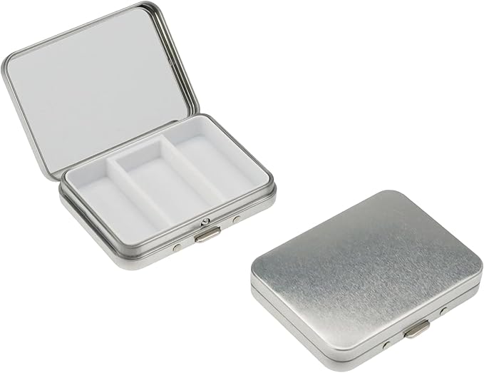2Pcs Small Pill Case with Mirror 3 Compartment Metal Pill Box for Purse and Pocket,Portable for Daily Vitamins and Medication(Silver)