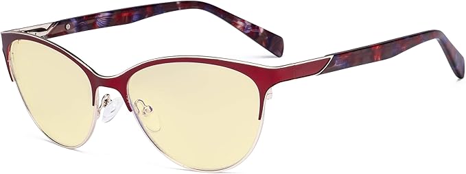 Eyekepper Ladies Cateye Blue Light Filter Glasses - Digital Eyegalsses Blocking Computer Screen UV Rays - Anti Glare Filter Reduce Eye Strain Yellow Filter - Red