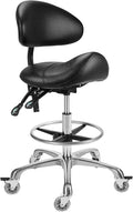 Saddle Stool Chair with Backrest and Footrest- Ergonomic Rolling Saddle Stools Hydraulic Swivel Adjustable Stool Esthetician Chair for Massage Beauty Salon Tattoo Dentist Clinic Home Office (Black)