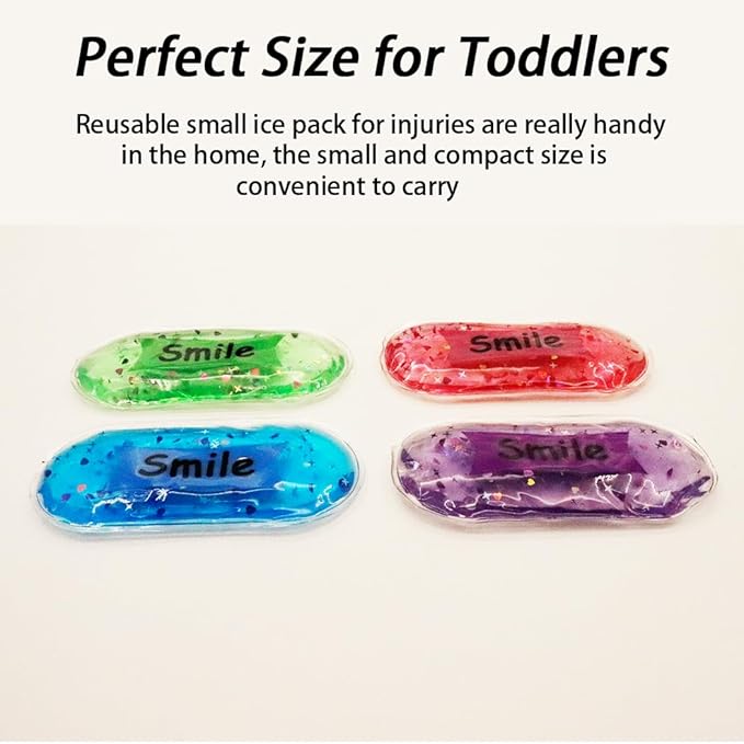 Boo Boo Ice Pack for Kids, Small Ice Pack for Injuries Cold Compress Gel Pack Cold Therapy for Scrape Knee, Bump Head, Hurt Elbow, Hit Thumb (4 Count (Smile))