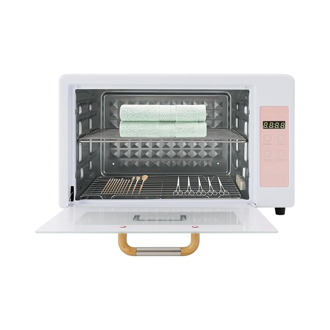 Sterilizer for Nail Tools, 24L Multifunctional Nail Tool Cleaning Machine, Nail Tool Sterilizer with 167℉ Hot Air, Adjustable Tiers, LED Display, For Hair, Salon, Spa, Nail, Salon (Pink)