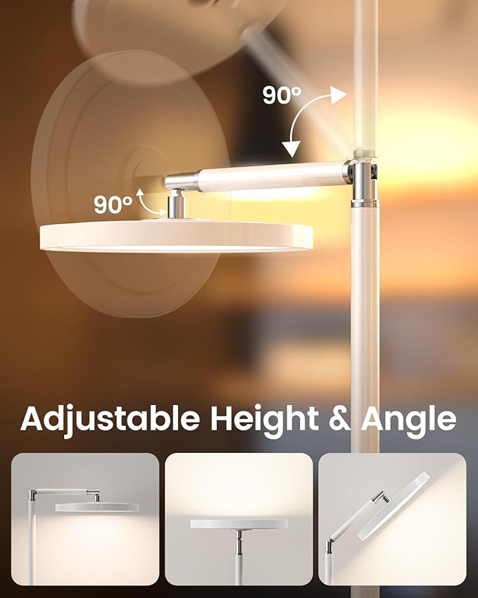 Light Floor Lamp 12000 Lux – UV-Free Full Spectrum LED Floor Lamp with 10 Brightness Levels, 5 Color Modes, 2 Setup Options, Adjustable Height, Remote & Timer for Reading, Bedroom, Office (White)