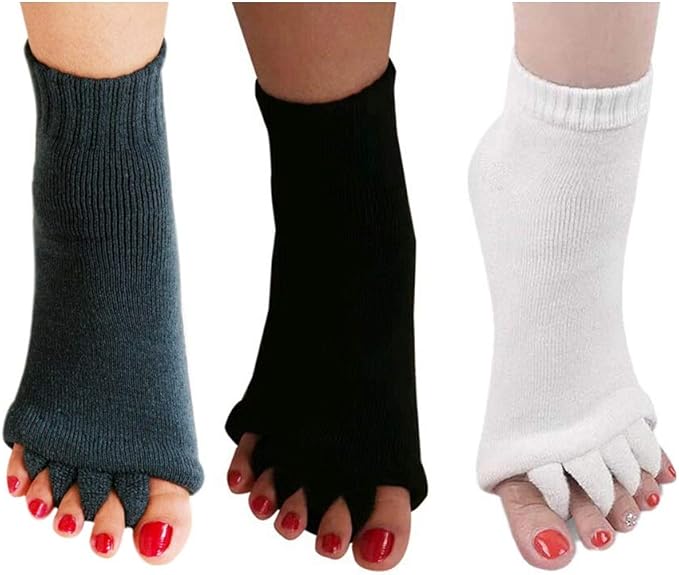 AIBEARTY 3 Pairs Yoga Sport Gym Five Toe Separator Socks Foot Massage Toeless Socks