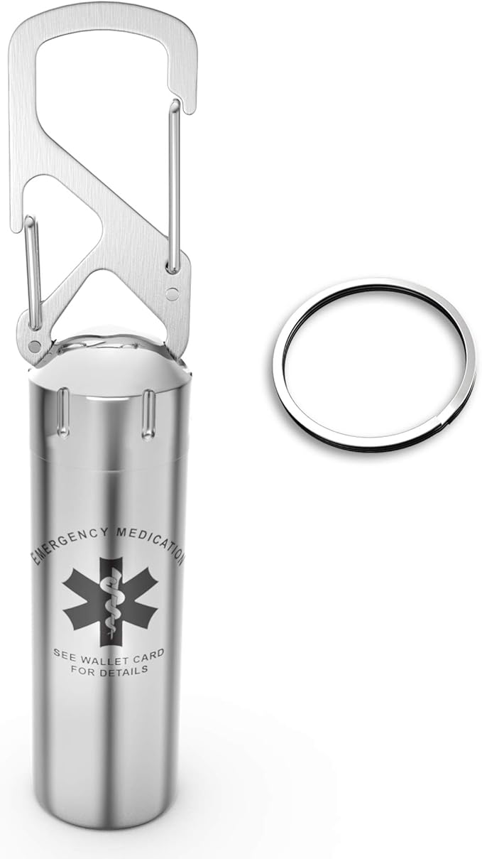 Divoti Precision CNC Machined Stainless Steel Emergency Pill Holder Keychain - Large/Caduceus