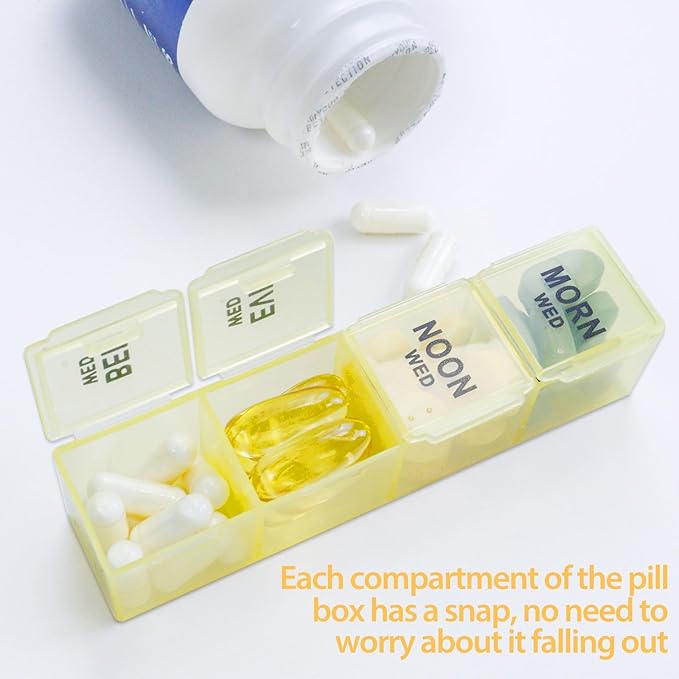 Extra Large Pill Box Weekly Pill Organizer 4 Times a Day, 7-Day Pill Boxes and Organizer, Big Compartments Pill Case, Monthly Medication Organizer 28 Days Dispenser for Fish Oils