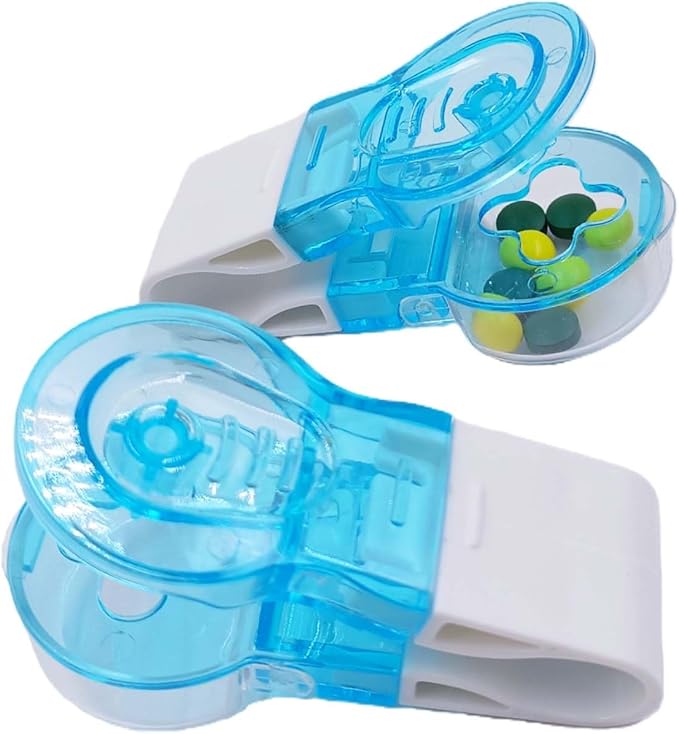 2 Pcs Blue Pill Popper Extractor Tool, Blister Pack Opener, Portable Tablet Dispenser with Storage Case, Easy Push Medicine Remover Aid for Travel, Elderly & Arthritis (Blue)