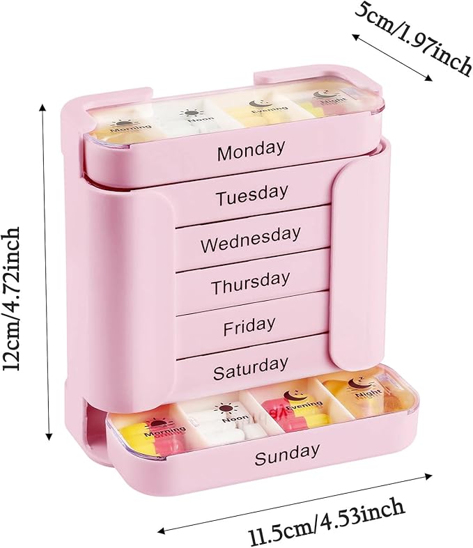 7-Day Weekly Medication Organizer - Stay on Track Medication Organizer with 7 Stackable Compartments, Four Times-a-Day (Morning, Noon, Evening, Bedtime) for Organized Pill Taking (Sky)