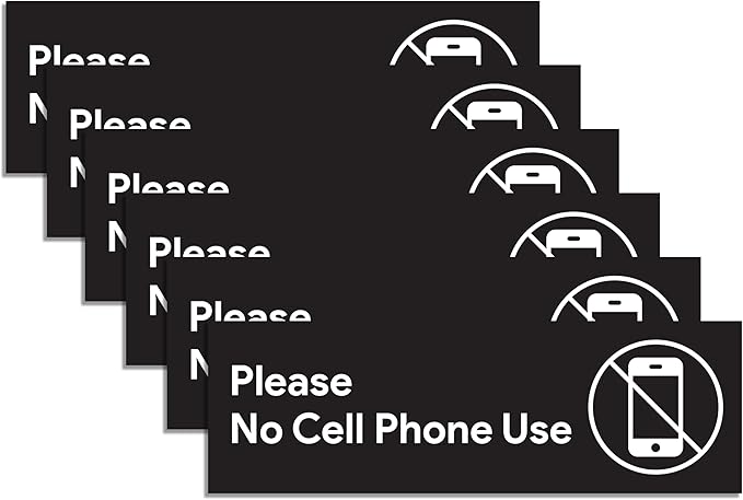 6pcs No Cell Phone Use Sign Stickers | No Phone Zone Sign, Please Silence Your Cell Phone | Signage for Classroom, Appointment Waiting Room, Wedding, Medical Office, Customer Service, Restroom