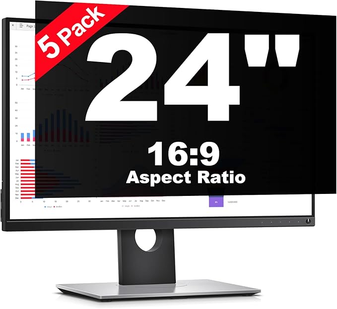 [5 Pack] 24 Inch Computer Privacy Screen Protector for 16:9 Widescreen Monitors-Anti-Glare & Blue Light Filter,Anti-Spy Film,Reduces Eye Strain (Fits Most Desktop Screens)