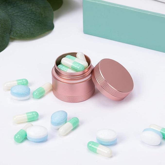 Small Pill Case Daily Pill Box - Portable Metal Pill Container for Pocket Purse, Single Waterproof Pill Holder for Vitamins, Cod Liver Oil, Medicine, Pill Organizer Pink