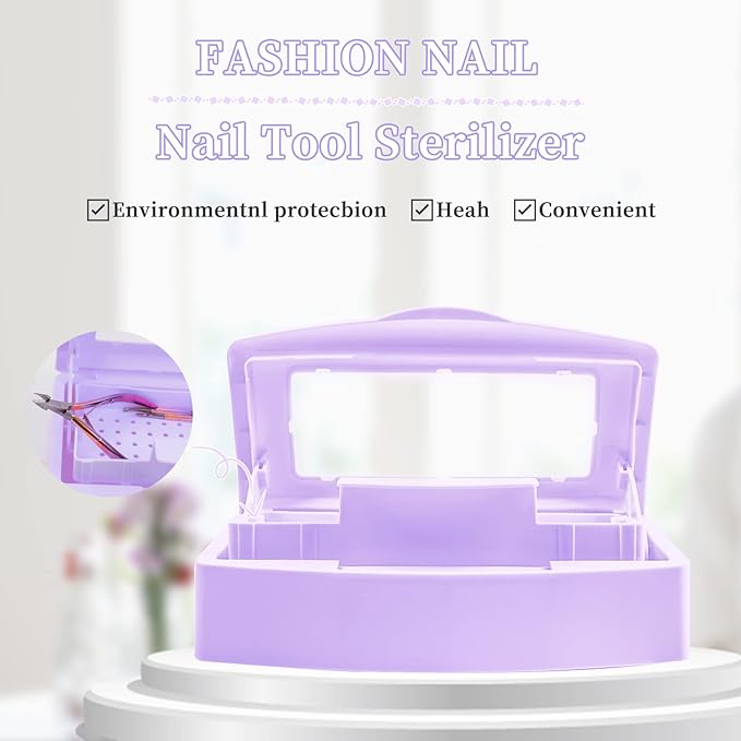 Nail Tool Sterilizer Box, Plastic Sterilizing Tray, Plastic Clean Sterilizing Box Storage Organizer for Nail, Tweezers, Eyelash Extensions, Hair Salon, Spa & Cutter Manicure Equipment(Purple)
