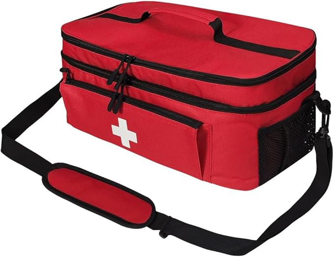 Boczif First Aid Kit, First Aid Storage Carry Bag, Pill Bottle Organizer for Emergency Trauma Medical Kits Supplies Waterproof, Ideal for Home, Travel, Outdoor, Camping (Red with shoulder strap)