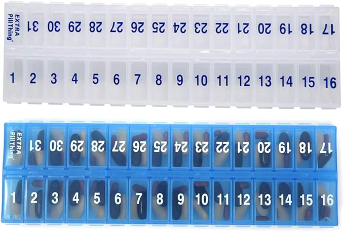 AM PM 31 Day Once-a Day Monthly Pill Planner Organizers - Large Compartment Pill Boxes Store Medications for Entire Month Plus Compartment for Extra Pills (AM/PM Clear & Blue) BPA Free