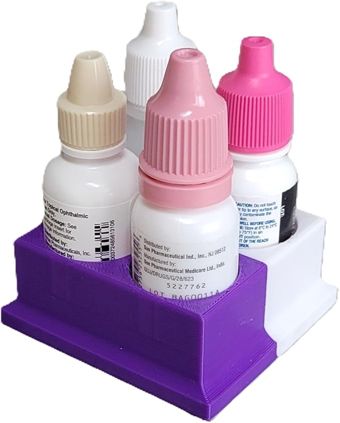 Znet3D Eye Drops Bottle Organizer & Tracker – AM/PM 4-Slot (White/Purple)