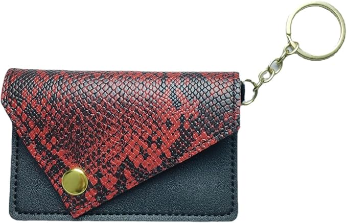 Birth Control Pill Case Snakeskin Print Keychain Envelope Shape (Red)