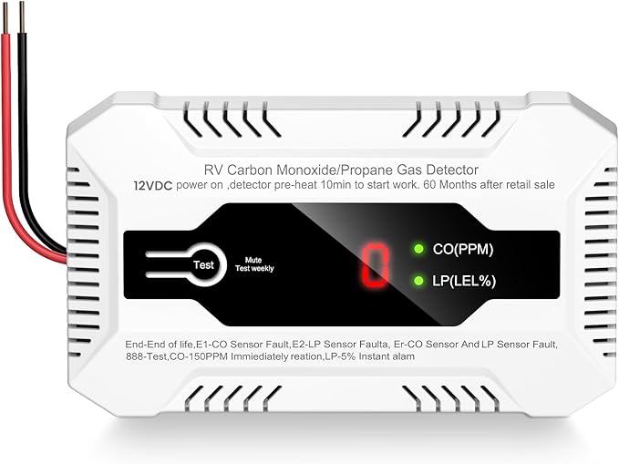 RV Carbon Monoxide & Propane Gas Detector, Dual LP/CO Gas Alarm with Separate LCD Indicator Lights, 85dB Loud Alarm, Carbon Monoxide Propane Gas Leak Detector for RV and Home Use-12V DC