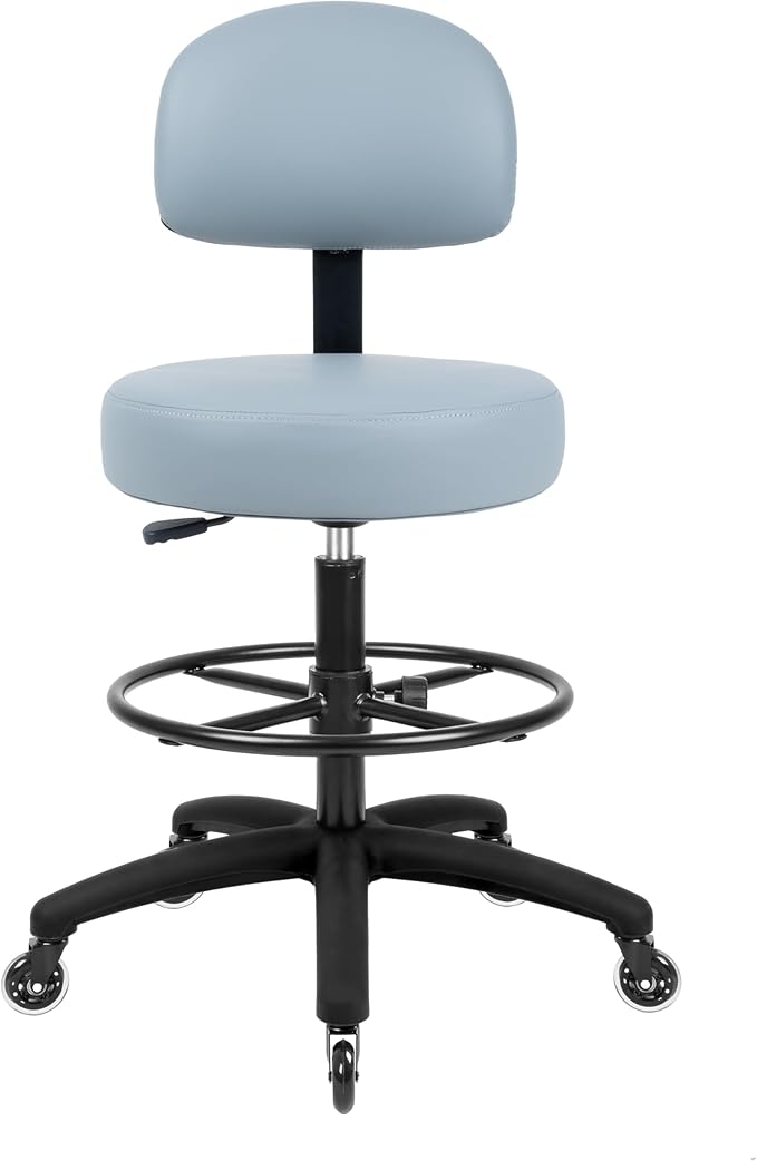 TAKE UR SEAT® Economical Multi-Purpose Medical Spa Drafting Stool with Adjustable seat and Back Height. Advanced Fabric seat Cover is Easy to Clean. Blade Wheels (Tall Bench Height Grey)