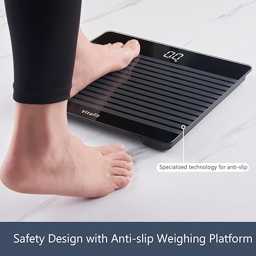 Vitafit Anti-Slip Smart Digital Bathroom Scale for Body Weight, High Accuracy Assured by Weighing Professional Since 2001, BMI with App,Black