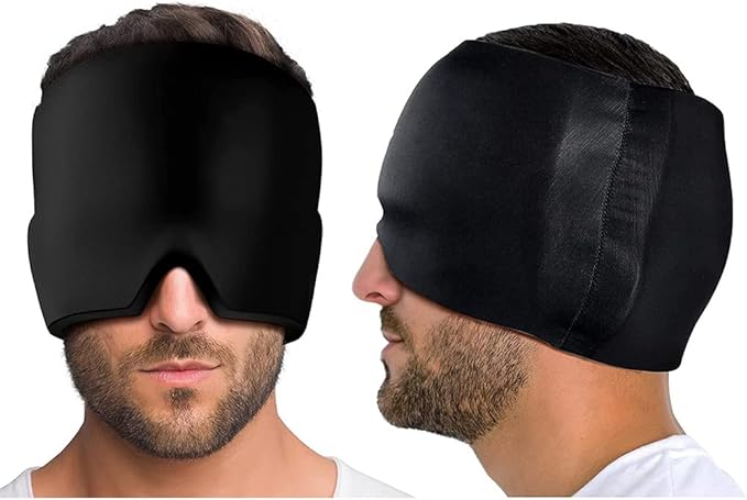 Men Women Sleep Eye Mask Cooling Head Wrap for Sleeping, Micro Weighted Eyeshade Elastic Blackout Eye Cover Reusable Eye Blindfold Travel Eyeshade with Cooling/Heated Gel Pad