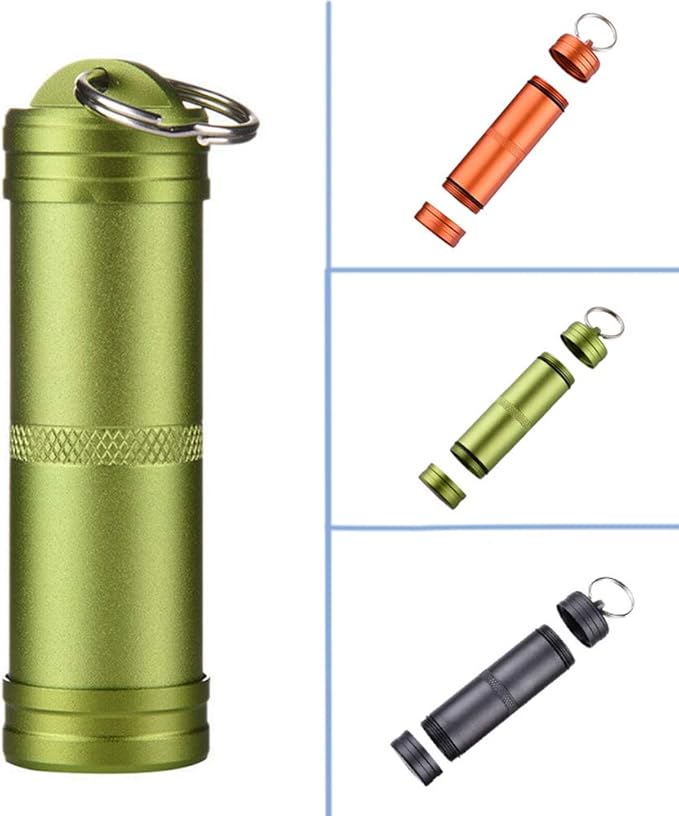 TopHomer Keychain Pill Holder Portable Mini Aluminium Alloy Pill Organizer Case Cylinder Daily Pill Organizer for Hiking, Fishing, Camping, Hunting, Outdoor(Black)