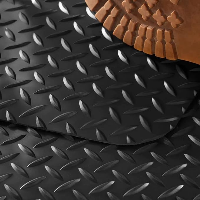 Consolidated Plastics Anti-Fatigue Heavy Duty Diamond Plate Floor Mat, Commercial Grade Standing Support for Leg & Back Pain, Thick Sponge Base/Solid Vinyl Top Made in USA (1/2" Black, 2' x 3')