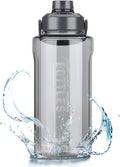 Half Gallon/64oz Water Bottle With Handle, Leak proof with removable strainer, BPA Free Fitness 2L Sports Water Jug, ensure You Drink Enough Water Daily for Gym and Outdoor Sports(Grey)