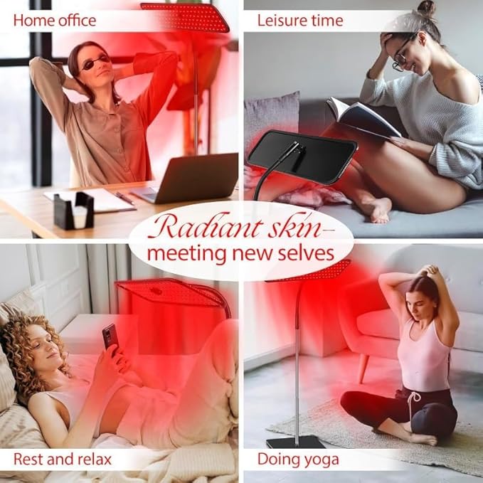 Body and Facial red Light Therapy, 660nm 850nm Infrared red Light Treatment lamp Equipment, extendable Floor-Standing Type, with a Large Panel and a Stable Stand at Home.