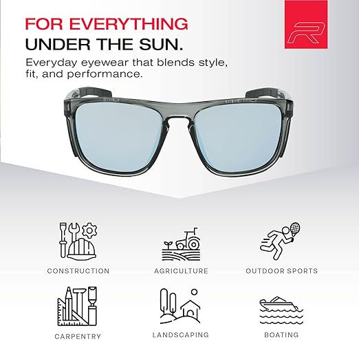 Riley Navigator X Safety Glasses – Anti-Fog, Scratch/Impact Resistant & UV Blocking, Lightweight Full-Frame for Work, Outdoors, & Active Lifestyles, Arctic Blue Mirror/Gray
