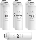 SimPure T1 Series 1-Year Replacement Filter Cartridge Pack Set for Model T1-400UV Tankless Reverse Osmosis Water Filter System (2*PP + 2*CTO + 1*RO + 2*T33)