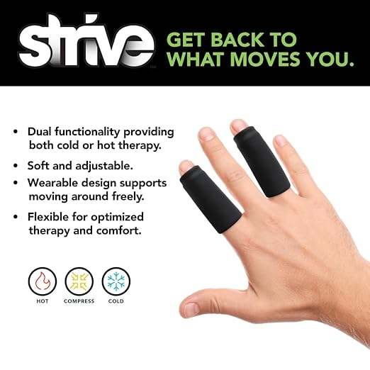 Strive Finger Sleeve Ice Pack Wrap, Hot & Cold Therapy Wrap for Soothing Relief and Support, Flexible Compression for Comfortable Healing, Perfect for Finger Pain and Injury Recovery, Black, 2-Pack