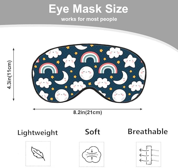 Cute Sky Night Eye Mask Sleeping Mask Moon Clouds Rainbows Stars Sleep Masks Silky Soft Eye Cover for Women Men Shading Blindfold for Air Travel Sleeping