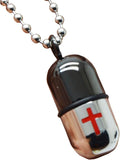 1.1''*0.7'' Latin Cross Black& Red Pill Capsule Case Holder Necklace Pendant Adjustable 27'' Long Chain with a Velvet Bag