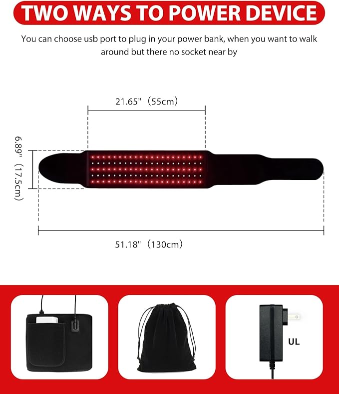 Red Light Therapy for Body 21.6''*6.8'' Infrared Light Therapy Belt with Soft Lycra FSA Eligible HSA Flexible Light Pad for Back Waist Belly Knee Joint Muscle Repair Gift, 660nm & 850nm Max21W