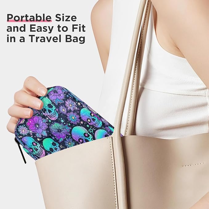 Skull Psychedelic Purple Pill Case Travel Pill Organizer Weekly 7 Day Portable with Zipper Medicine Box Pill Case for Vitamins, Birth Control,Fish Oils,Medication, Supplements