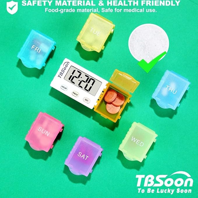 [4 in 1] 7 Day Medicine Pill Organizer+5 Reminder Alarms+Timer+Clock,Large Compartment,Loud Sound,Large Screen,Moisture-Proof,Dust-Proof,Travel Weekly/Daily Pill Box/Organizer/Case/Container/Dispenser