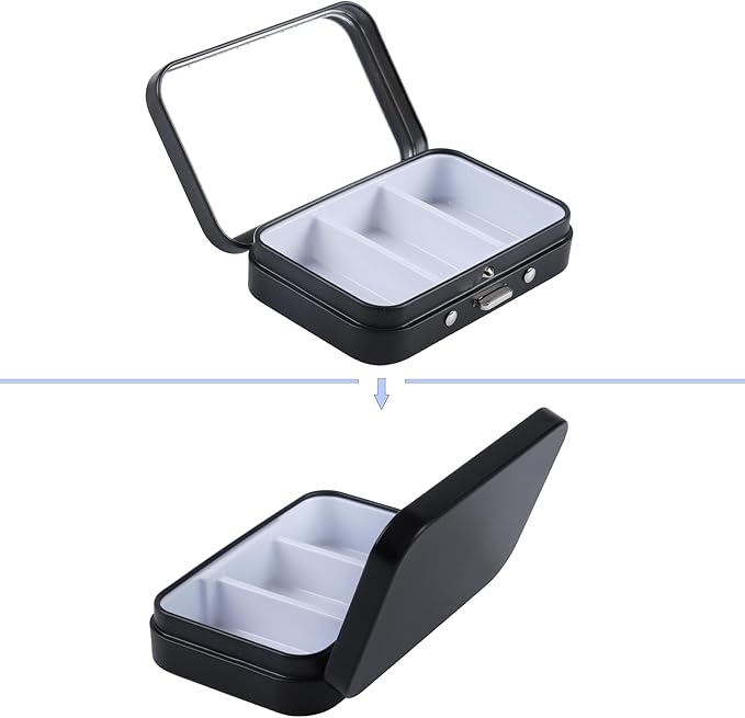 2 PCS Pill Box with Mirror, Portable 3 Compartment Medicine Pill Organizer, Cute Small Pill Case Supplement Organizer Pill Holder for Purse Travel(Black)