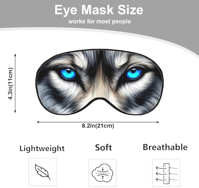 Wolf Eyes Eye Mask Sleeping Mask Siberian Husky Bright Blue Eyes Sleep Masks Silky Soft Eye Cover for Women Men Shading Blindfold for Air Travel Sleeping