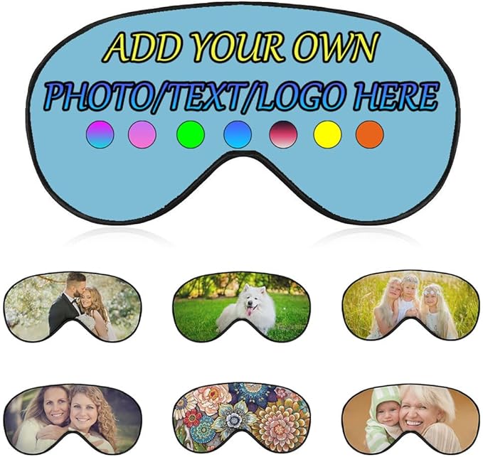 Personalized Eye Mask, Custom Eyeshade Blindfold Add Your Design Image Text Customized Eye Cover with Adjustable Strap for Sleeping Travel Work Naps Blocks Light, Sky Blue