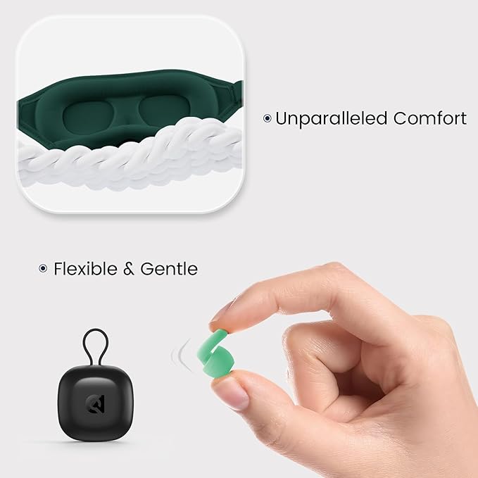 Audree Ear Plugs-Sleep Eye Mask - Super Soft Silicone Earplugs with Cotton Sleep Mask for Sleeping | Noise Reduction Earplug/Light Blocking Sleep Mask for Gift, Napping, Meditation, Green