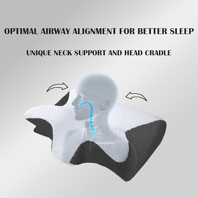 Sleep Apnea Pillow, Airway Pro Cervical Pillow for Neck Pain Relief, Orthopedic Memory Foam Neck Support Pillow for Side, Back & Stomach Sleepers, Anti-Snore Ergonomic Contour Pillow (Grey)