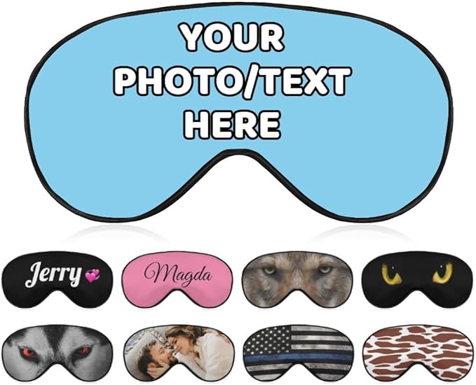 AMAPARK Custom Sleep Mask Add Your Own Design Personalized Photo Text Logo Soft Sleeping Masks for Men Women Wedding Anniversary Customized Gift, Sky Blue