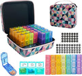 Monthly Pill Organizer, 31-Day Medicine Box with Hard Shell Case, 3 Times Daily Dosage Schedule, Plastic Rectangular Design, Includes Pill Cutter and Monthly Weekly Stickers (Square Lattice)