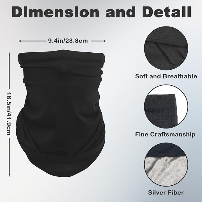 Faraday Gaiter Shielding Scarf Shields 5G WiFi Bluetooth with Silver Fabric Protective Scarf Faraday Hood Protects Brain Face Neck Black