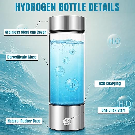 Hydrogen Water Bottle – Portable SPE/PEM Electrolysis Bottle, USB-Rechargeable, Antioxidant Rich H₂ Water for Hydration, Energy & Skin Health